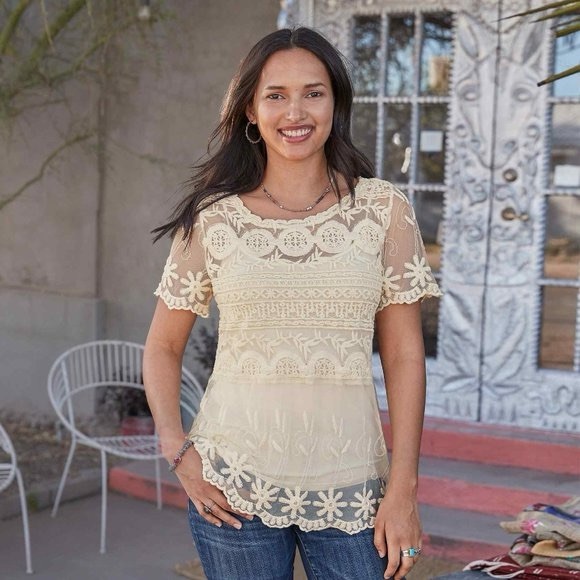 Sundance Tops - Sundance Cream Floral Lace Blouse